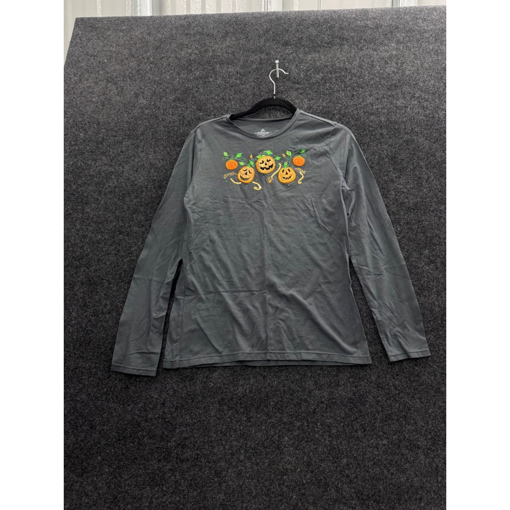 Halloween Pumpkin Sequin Embroidered Long Sleeve Tee Soot Grey M 8/10